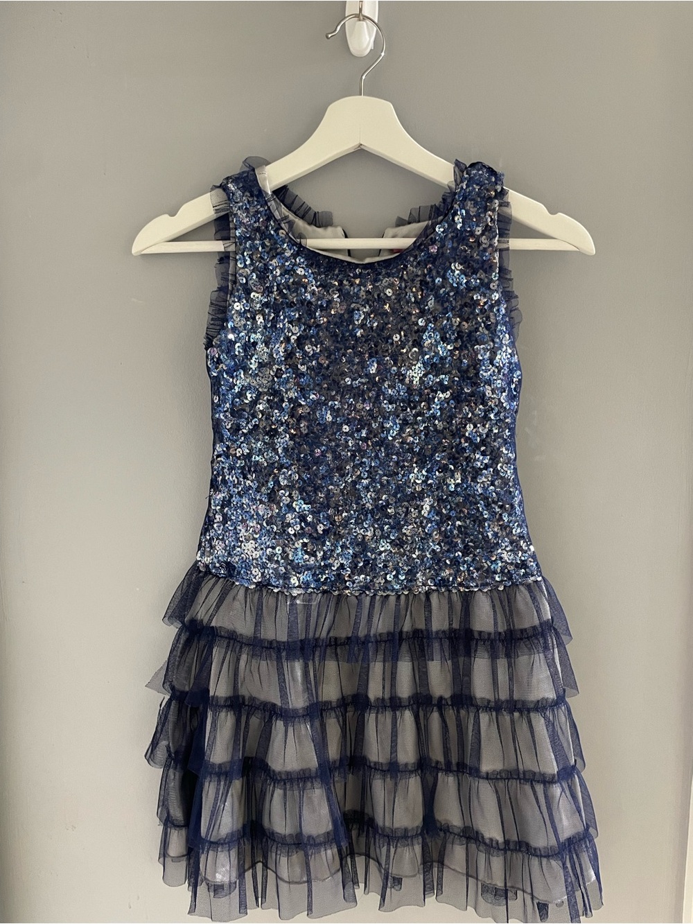 Navy Sequin Tiered Tulle Dress for Girls